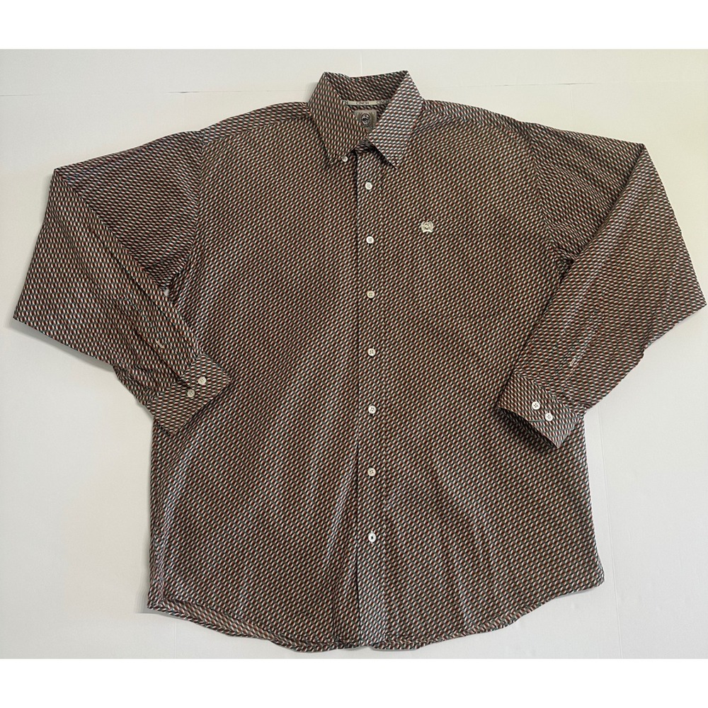 Cinch Mens Western Button Down Shirt Medium Geometric Cube Print Long Sleeve